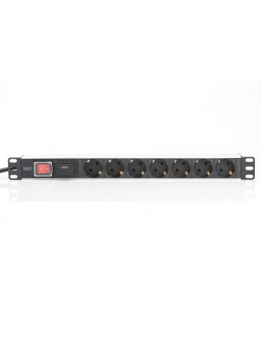 Regleta de 7 enchufes con perfil de aluminio y conmutadores, cable de 2 m con protección de sobretensión