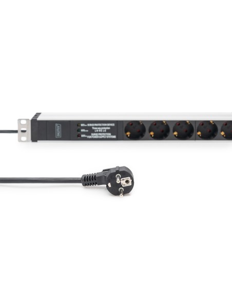 Regleta de 6 enchufes con protección contra sobrecarga, filtro de red integrado, contacto de puesta a tierra, de 2 m