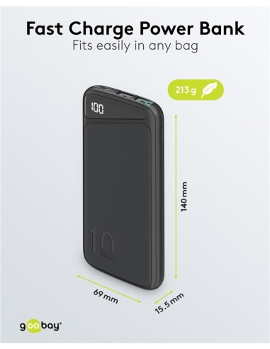 Batería externa de carga rápida de 10 000 mAh (USB-C™ PD, QC 3.0)