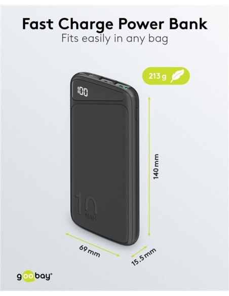 Batería externa de carga rápida de 10 000 mAh (USB-C™ PD, QC 3.0)