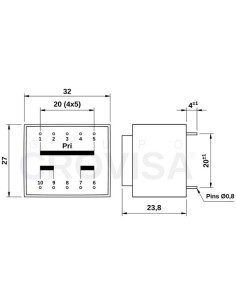 TRANSFORMADOR ENCAPSULADO PCB 2x6V 1.8VA 2x150mA 2