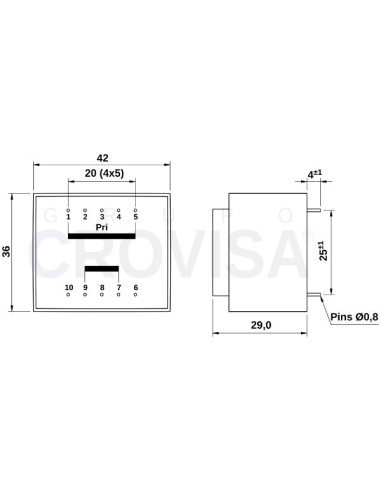 TRANSFORMADOR ENCAPSULADO PCB 12V 3.5VA 291mA