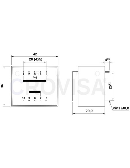 TRANSFORMADOR ENCAPSULADO PCB 18V 3.5VA 194mA