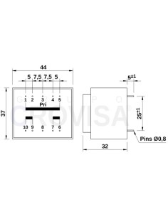 TRANSFORMADOR ENCAPSULADO PCB 2x9V 5VA 2x277mA 2