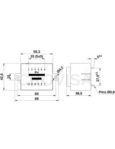 TRANSFORMADOR ENCAPSULADO PCB 6V 12VA 2A 2