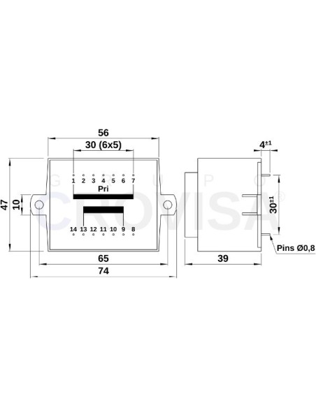 TRANSFORMADOR ENCAPSULADO PCB 9V 16VA 1.7A