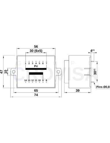 TRANSFORMADOR ENCAPSULADO PCB 15V 16VA 1.06A