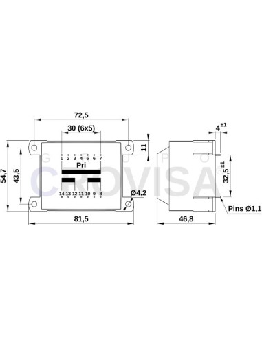 TRANSFORMADOR ENCAPSULADO PCB 2x7.5V 20VA 2x1.33A