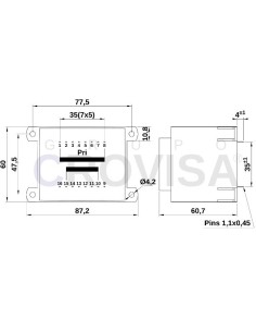 TRANSFORMADOR ENCAPSULADO PCB 12V 45VA 3.75A 2