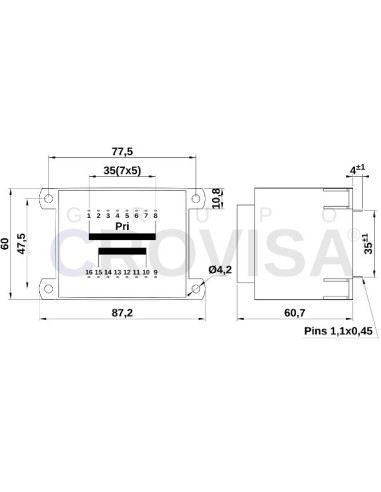 TRANSFORMADOR ENCAPSULADO PCB 12V 45VA 3.75A