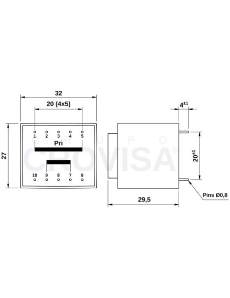 TRANSFORMADOR ENCAPSULADO PCB 6V 2.8VA 466mA