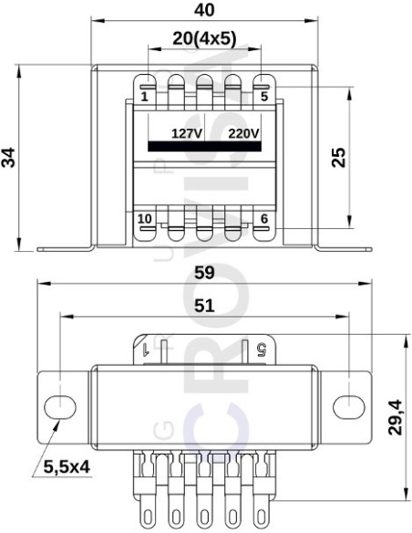 TRANSFORMADOR CONVENCIONAL 7.5V+7.5V 0.3A