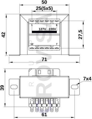 TRANSFORMADOR CONVENCIONAL 12V 0.5A