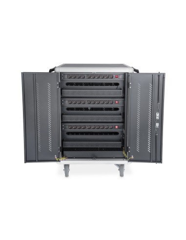 Armario de carga móvil, 30 estaciones de carga, negro 1100 x 700 x 650 mm, incl. USB, PDU, ventilador