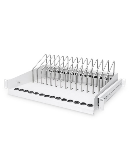 Estante extensible para tabletas, ordenadores portátiles, smartphones. 175x483x340 mm, gris (RAL 7035)