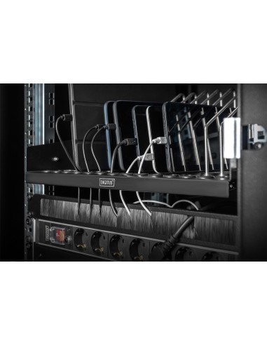 Estante extensible para tabletas, ordenadores portátiles, smartphones. 175x483x340 mm, gris (RAL 7035)