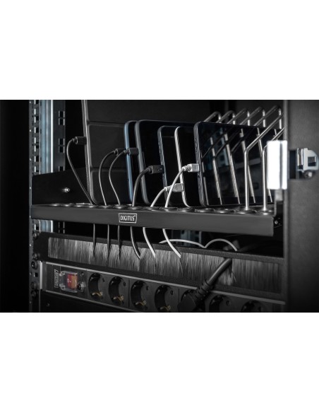 Estante extensible para tabletas, ordenadores portátiles, smartphones. 175x483x340 mm, gris (RAL 7035)