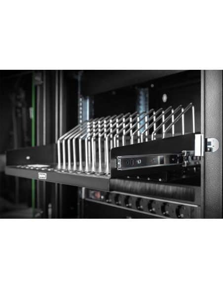 Estante extensible para tabletas, ordenadores portátiles, smartphones. 175x483x340 mm, gris (RAL 7035)