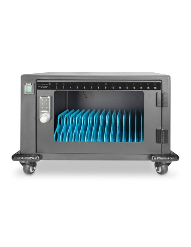 Armario de carga móvil, 16 estaciones de carga, 14", negro 384 x 550 x 375 mm, incl. USB, ventilador