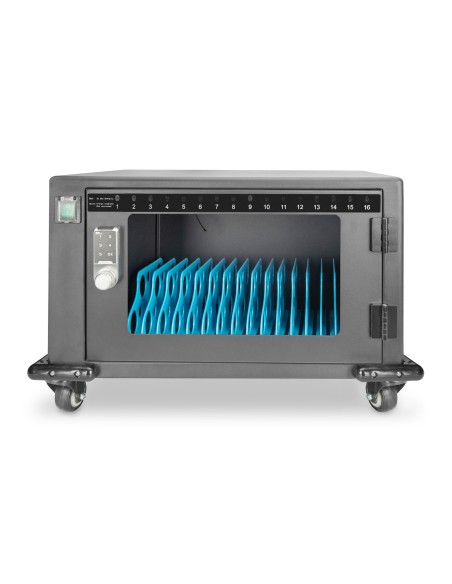 Armario de carga móvil, 16 estaciones de carga, 14", negro 384 x 550 x 375 mm, incl. USB, ventilador