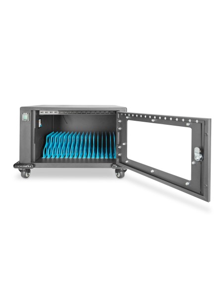 Armario de carga móvil, 16 estaciones de carga, 14", negro 384 x 550 x 375 mm, incl. USB, ventilador