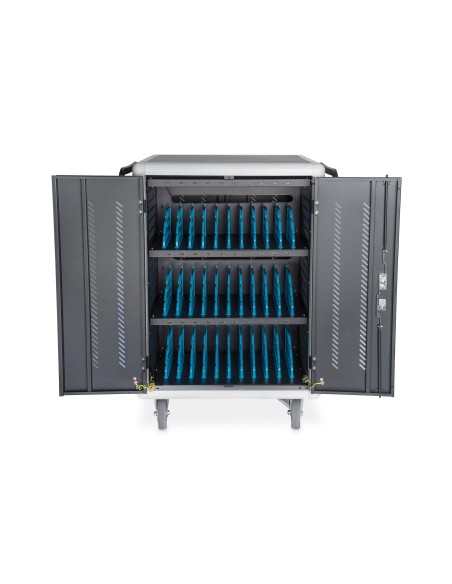 Armario de carga móvil, 30 estaciones de carga, negro 1100 x 700 x 650 mm, incl. USB, PDU, ventilador