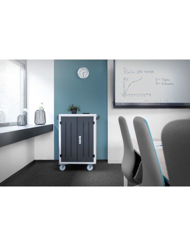 Armario de carga móvil, 30 estaciones de carga, negro 1100 x 700 x 650 mm, incl. USB, PDU, ventilador