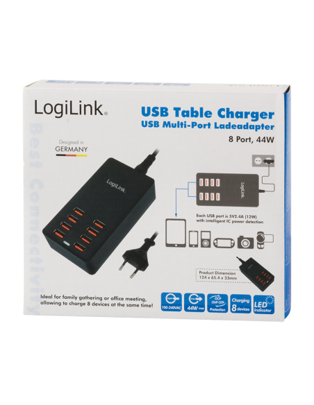 Cargador de mesa USB 8x 44W