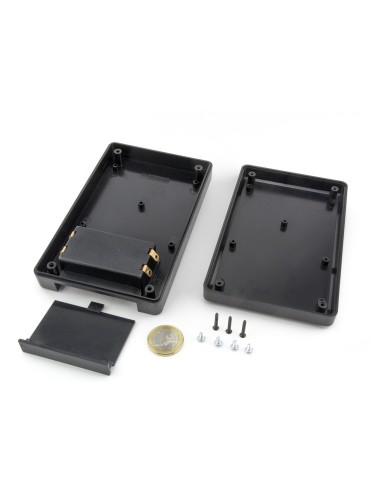 CAJA PLASTICO ABS NEGRA 144X90X30mm CON PORTAPILAS & TORNILLOS