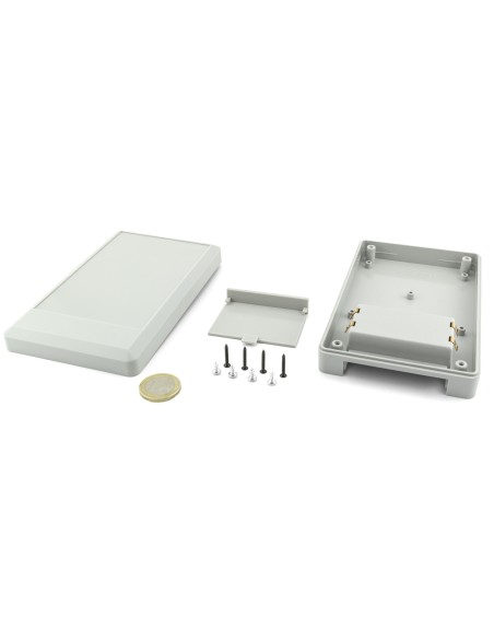 CAJA PLASTICO ABS GRIS 144X90X30mm CON PORTAPILAS & TORNILLOS