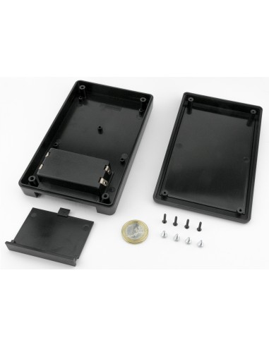 CAJA PLASTICO ABS NEGRA 144X90X30mm CON PORTAPILAS & TORNILLOS