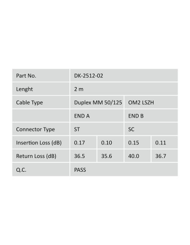 Cable de conexión de fibra óptica de 2m multimode, ST/SC