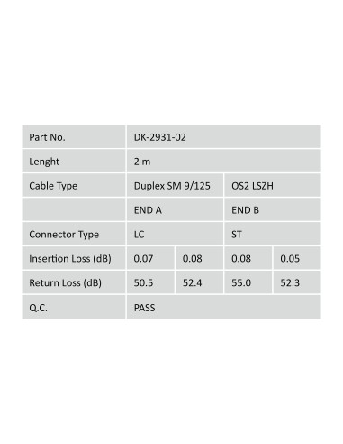 Cable de conexión modo único de fibra óptica de 2m, LC/ST