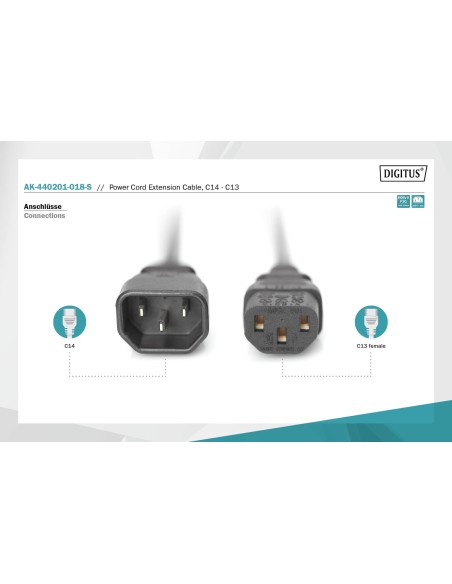 CABLE ALIMENTACIÓN M/H 1.80MT C13-C14 10A