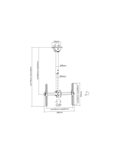 Soporte universal de techo para televisor con ajuste de altura telescópico