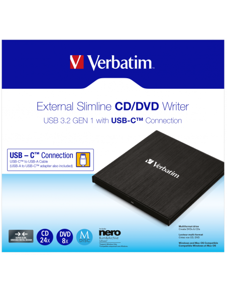 Regrabadora externa USB 3.2/USB-C DVD/CD VERBATIM
