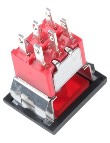 PULSADOR CONMUTADOR DPDT 2 CIRCUITOS CONMUTADOS  MOM TECLA ROJA