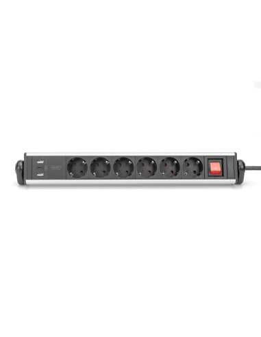 Regleta 6 enchufes con 2 USB-A + 1 USB-C