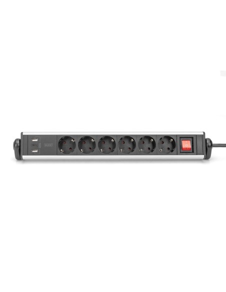 Regleta 6 enchufes con 2 USB-A + 1 USB-C