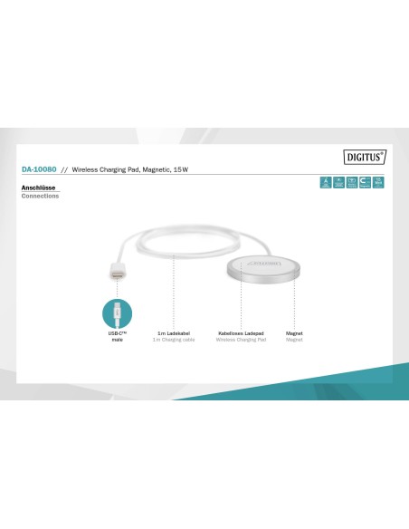 Almohadilla de carga inalámbrica, magnética, 15W