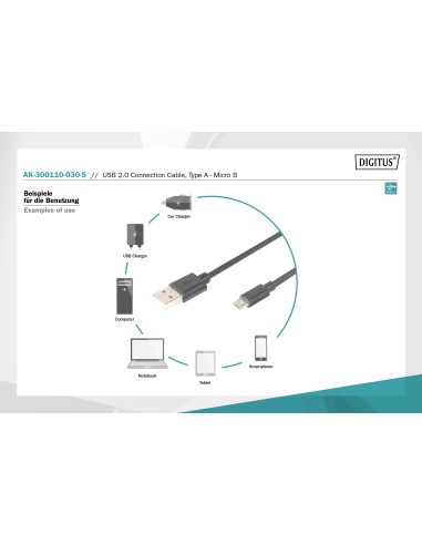 Cable 3mts USB-A / Micro USB 2.0 negro