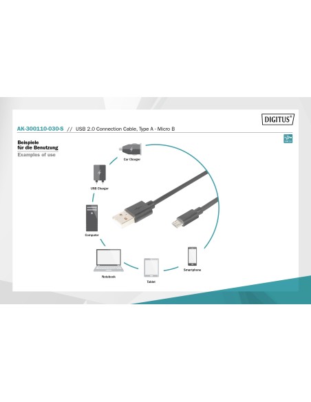 Cable 3mts USB-A / Micro USB 2.0 negro