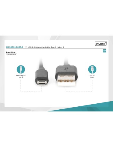 Cable 3mts USB-A / Micro USB 2.0 negro