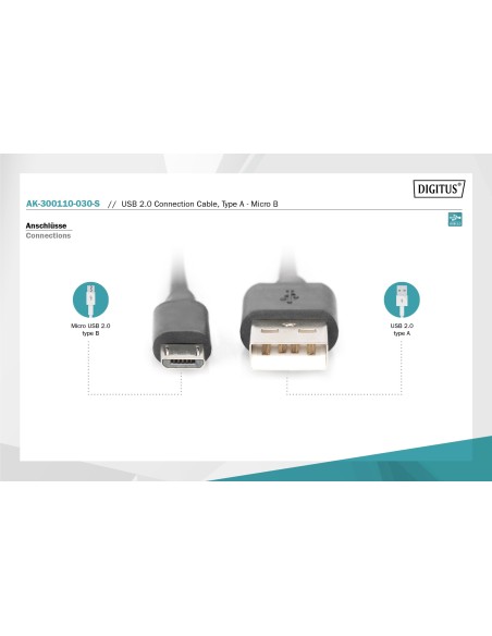 Cable 3mts USB-A / Micro USB 2.0 negro