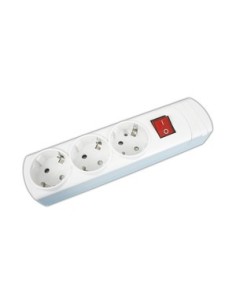 Base múltiple de 3 tomas para pared con interruptor de policarbonato
