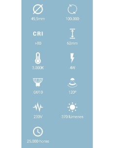 BOMBILLA LED 4W 370LM GU10 120º LUZ CALIDA 3000K 2