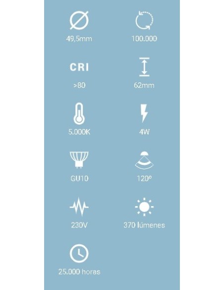 BOMBILLA LED 4W 370LM GU10 120º LUZ FRIA 5000K