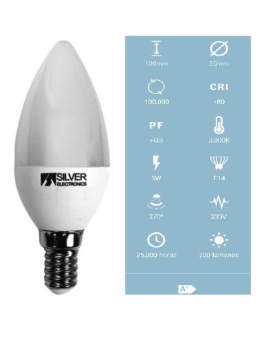 BOMBILLA LED REGULABLE 5W E14 300LM LUZ CALIDA 3000K VELA