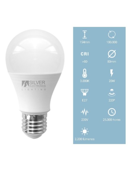 BOMBILLA LED 20W LUZ CALIDA 2200LM E27 3000K