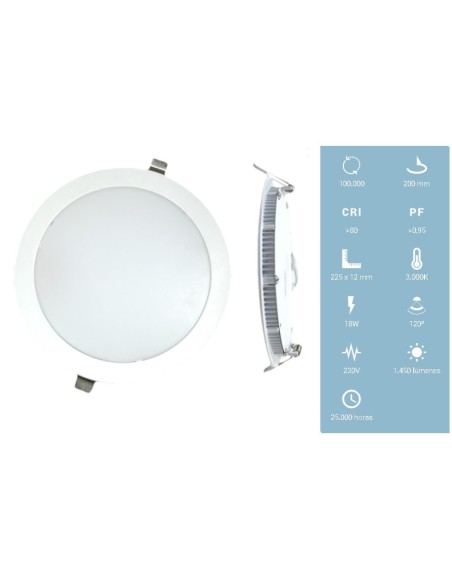 DOWNLIGHT 18W 3000K 1450LM BLANCO LUZ CALIDA